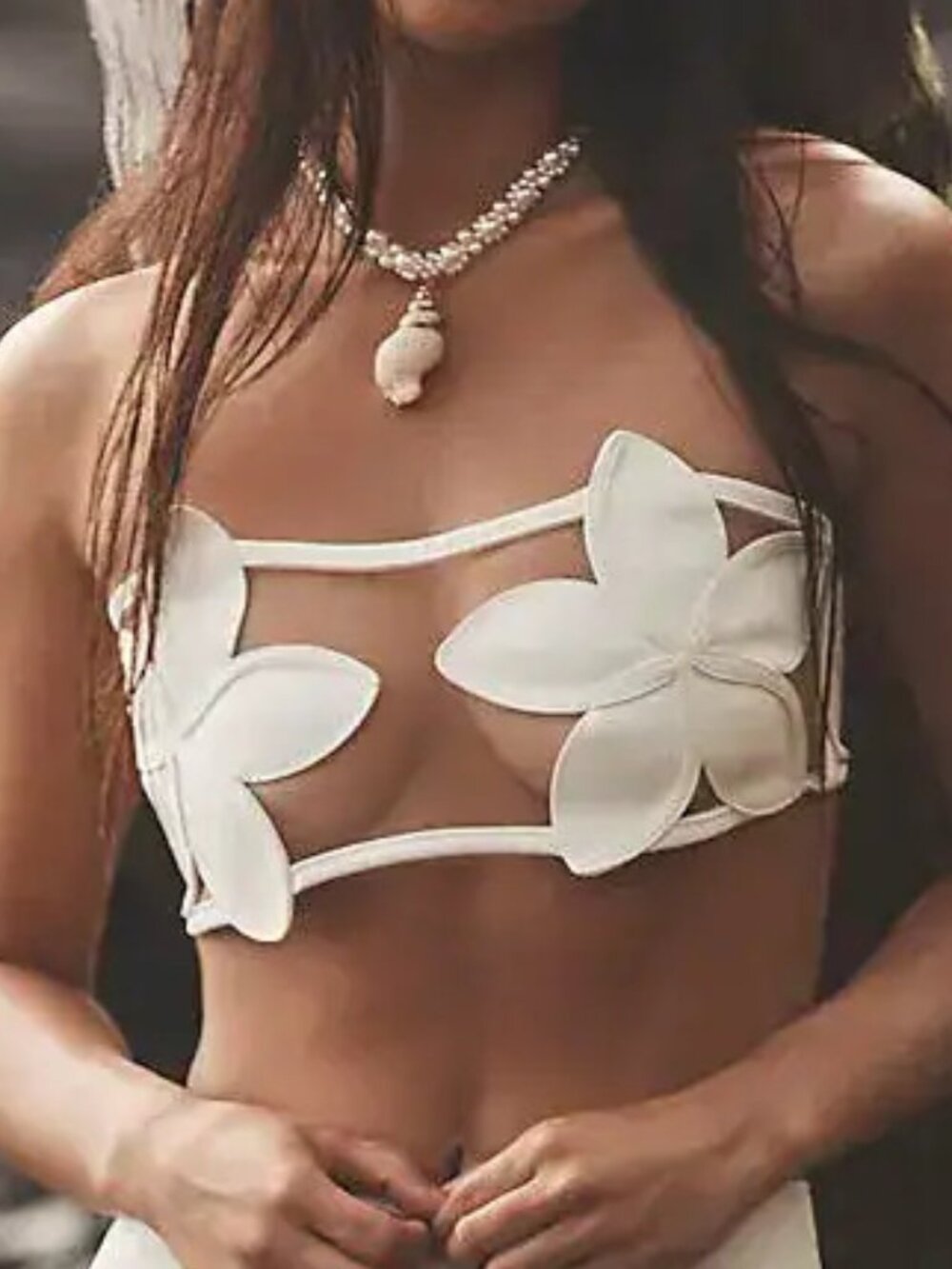 🌺 BAHIA MARIA x Anthropologie Plumeria Bikini Top Ivory White Mesh Illusion S